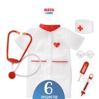 Mega Toys. Набор Доктор арт.86837 (6 пр.:халат, колпак, стетоскоп, очки, шприц,грудусник)