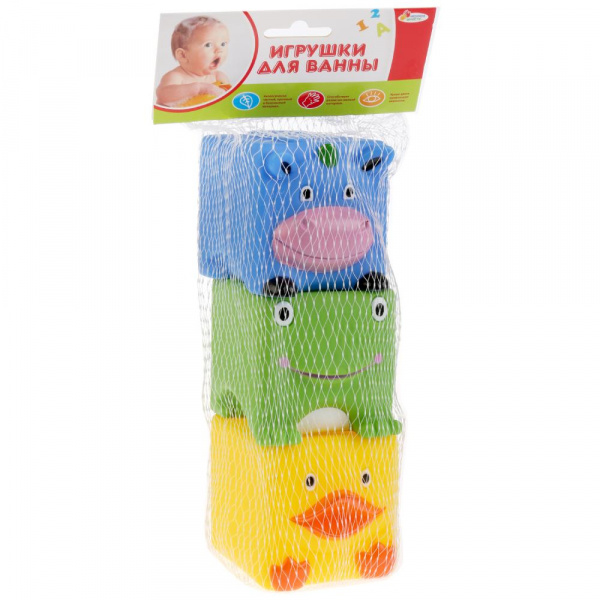 Игрушки для купания Играем вместе 3 кубика (ABF) пищалка, в сетке