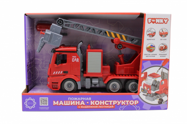 Funky toys Пожарная машина-конструктор 1:12 фрикционная, свет, звук, вода, 35 см