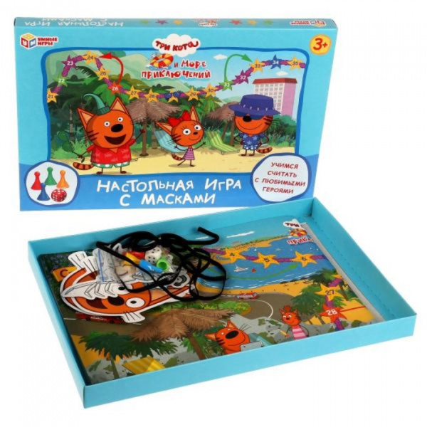 Умные игры Настольная игра-ходиллка с масками Три Кота и море приключений